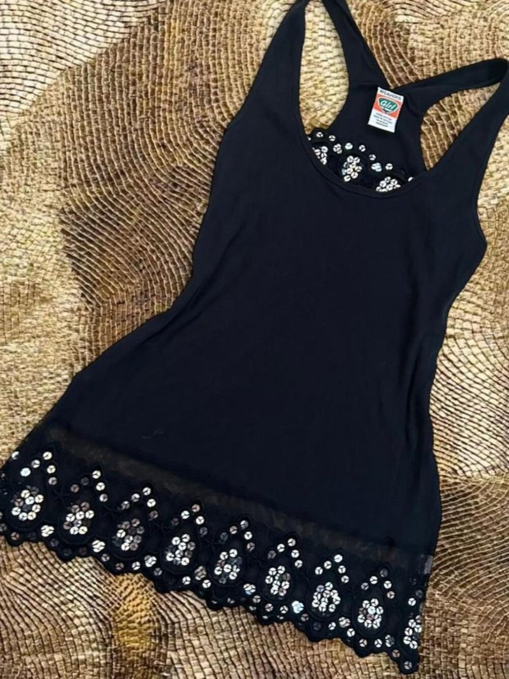 Vintage Y2K black silver sequin layering tank top ⭐️ unique boho chic indie top